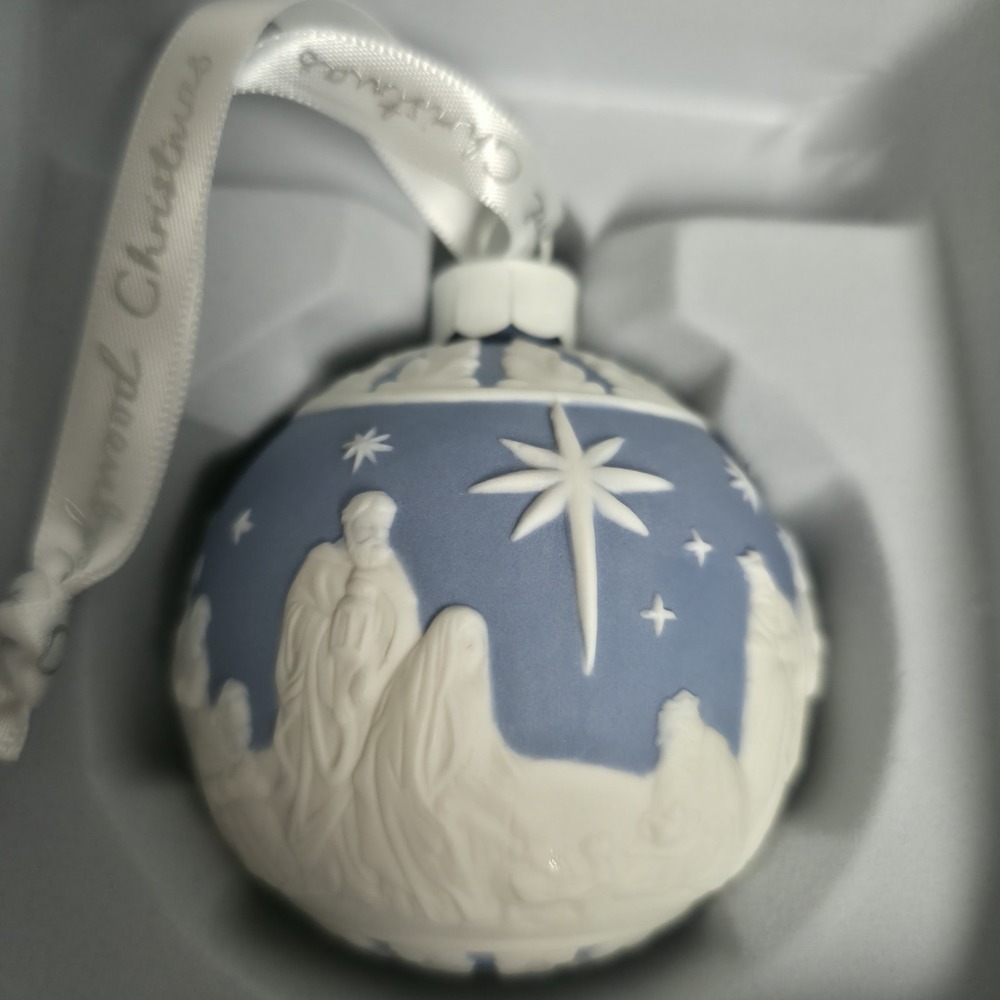 Wedgwood Pale Blue Jasperware Nativity Scene Christmas Ball Ornament Boxed 260th